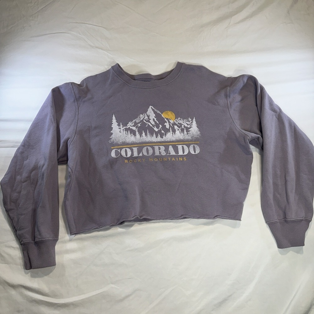 Hollister Colorado Graphic Cropped Juniors Crewneck Sweatshirt Size S
